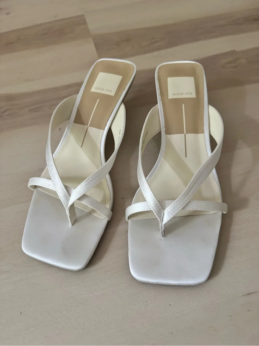 Dolce Vita White Satin Brevel Strappy Kitten-Heel Thong Sandal